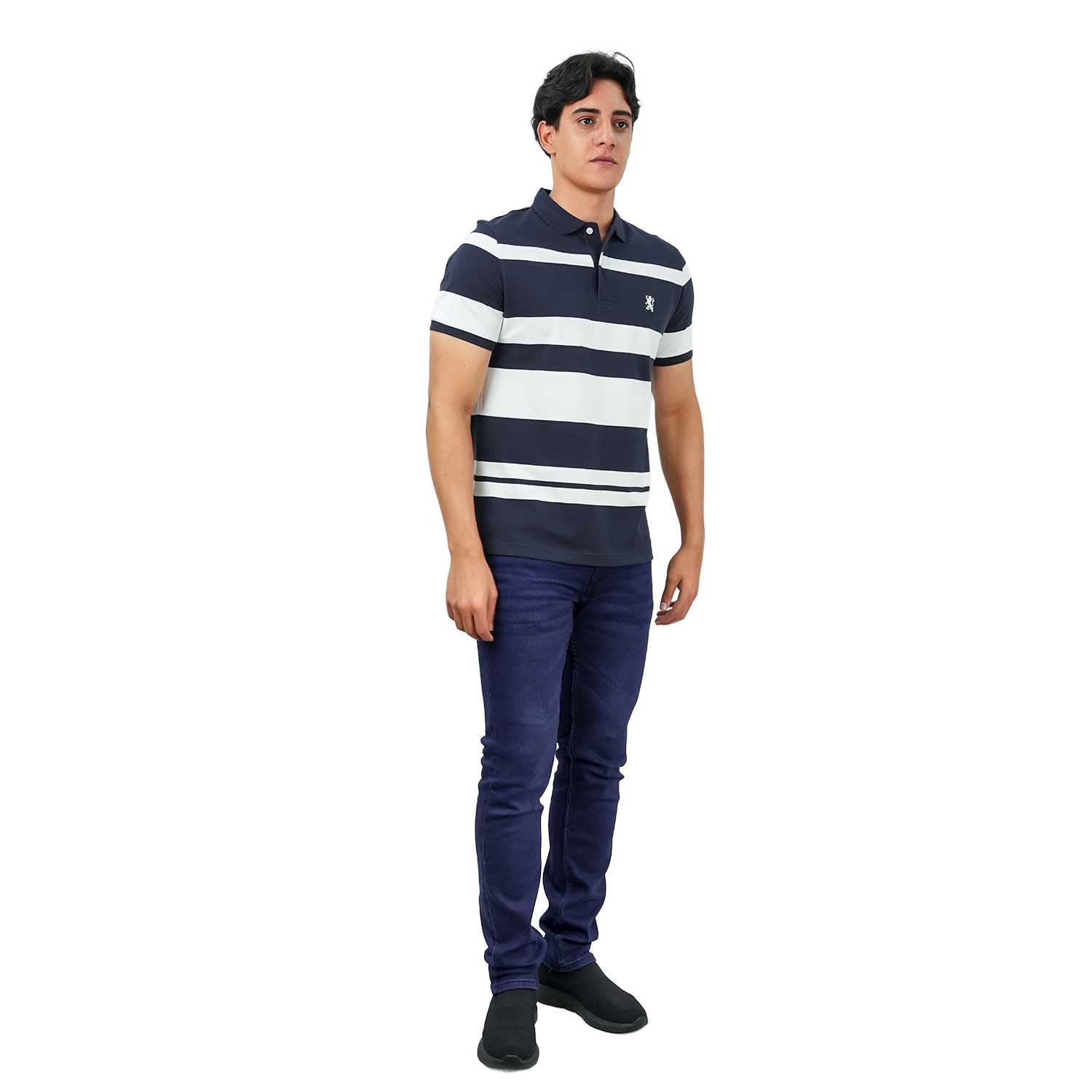 Men's Slim Fit Stripe Polo - Cotton Pique, Flat Knit Collar