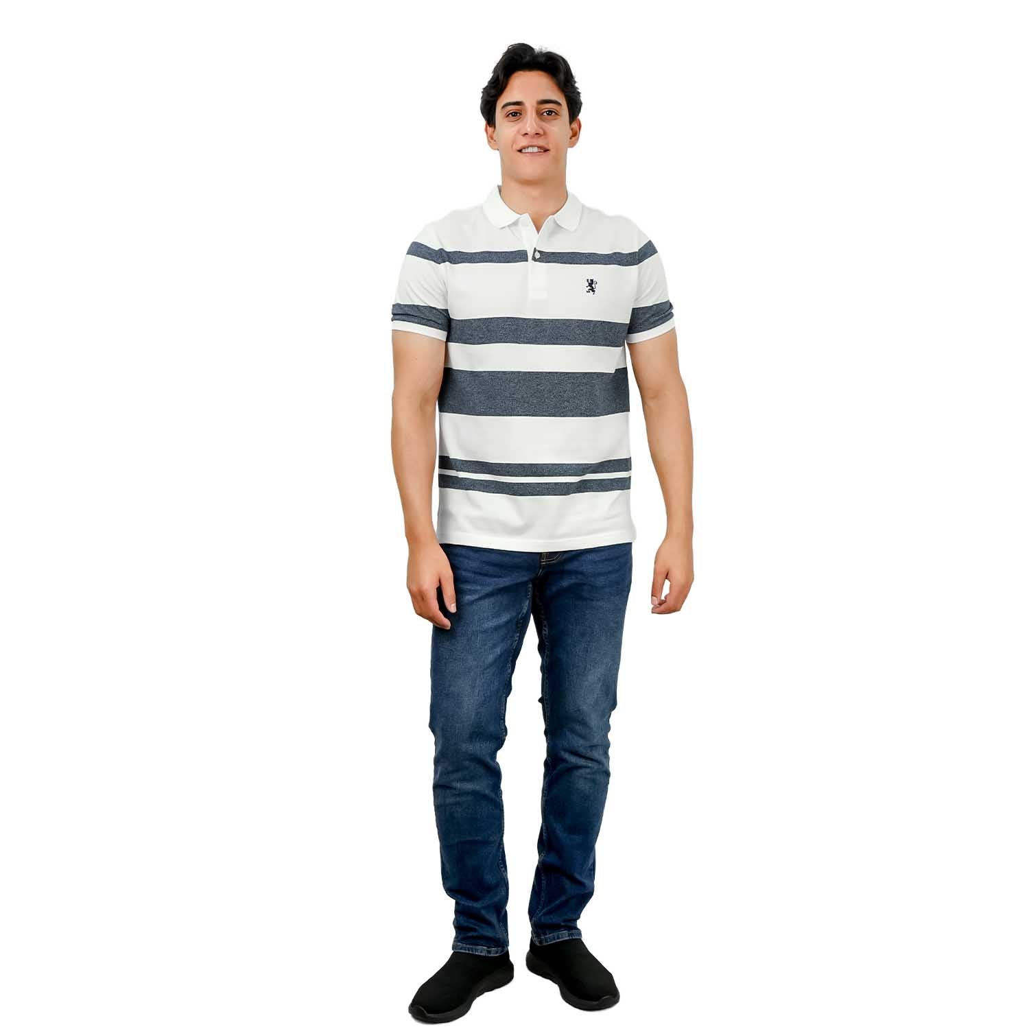 Men's Slim Fit Stripe Polo - Cotton Pique, Flat Knit Collar
