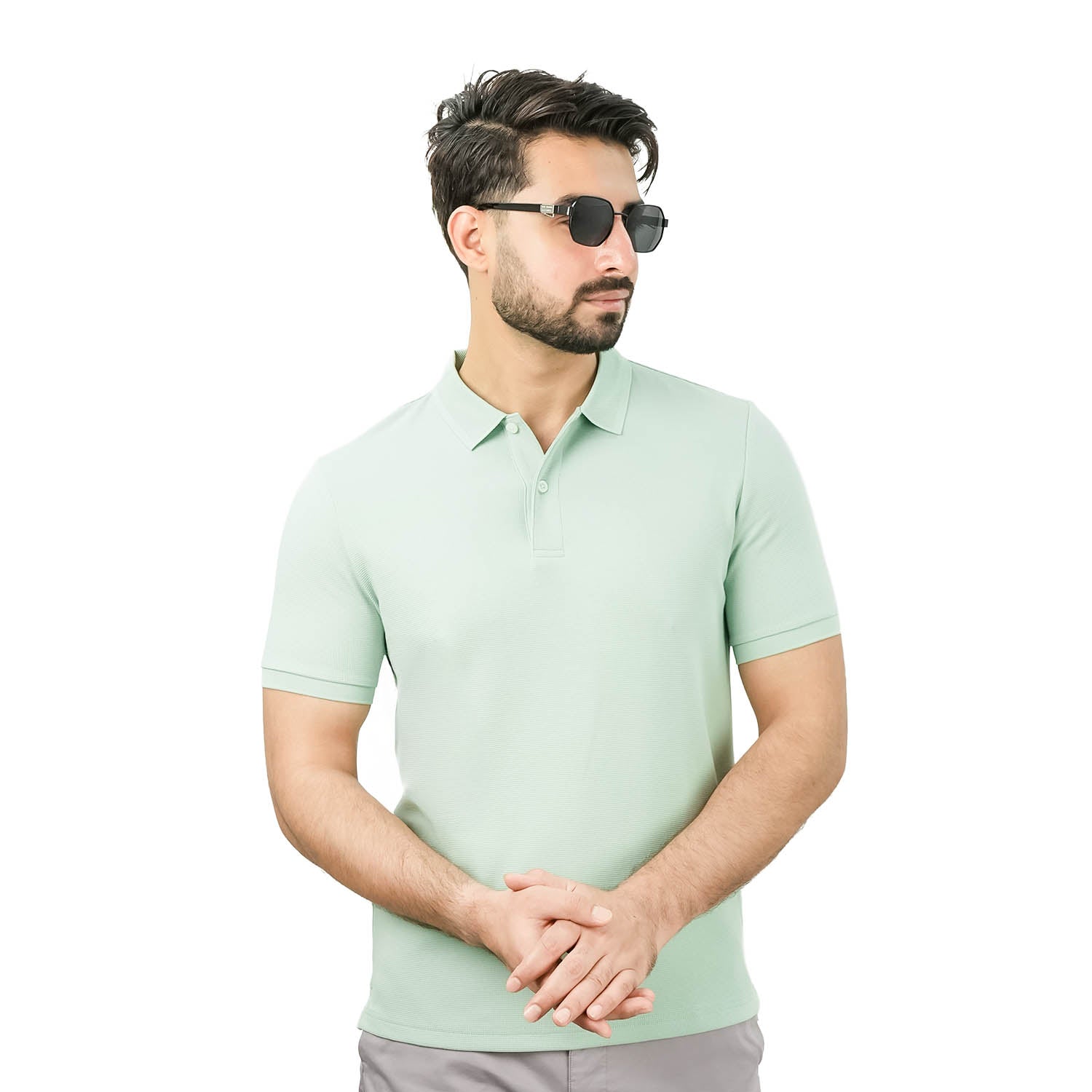 Men's Cotton Blend Waffle Knit Solid Polo