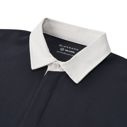 Men’S Relaxed Fit Cotton-Lycra Piqué Polo With Woven Collar