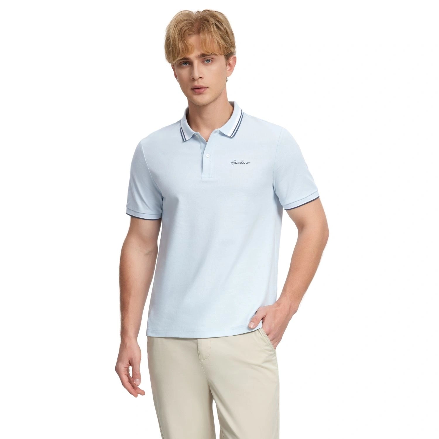Men's Flat Knit Collar Short Sleeve Cotton Blend Polo