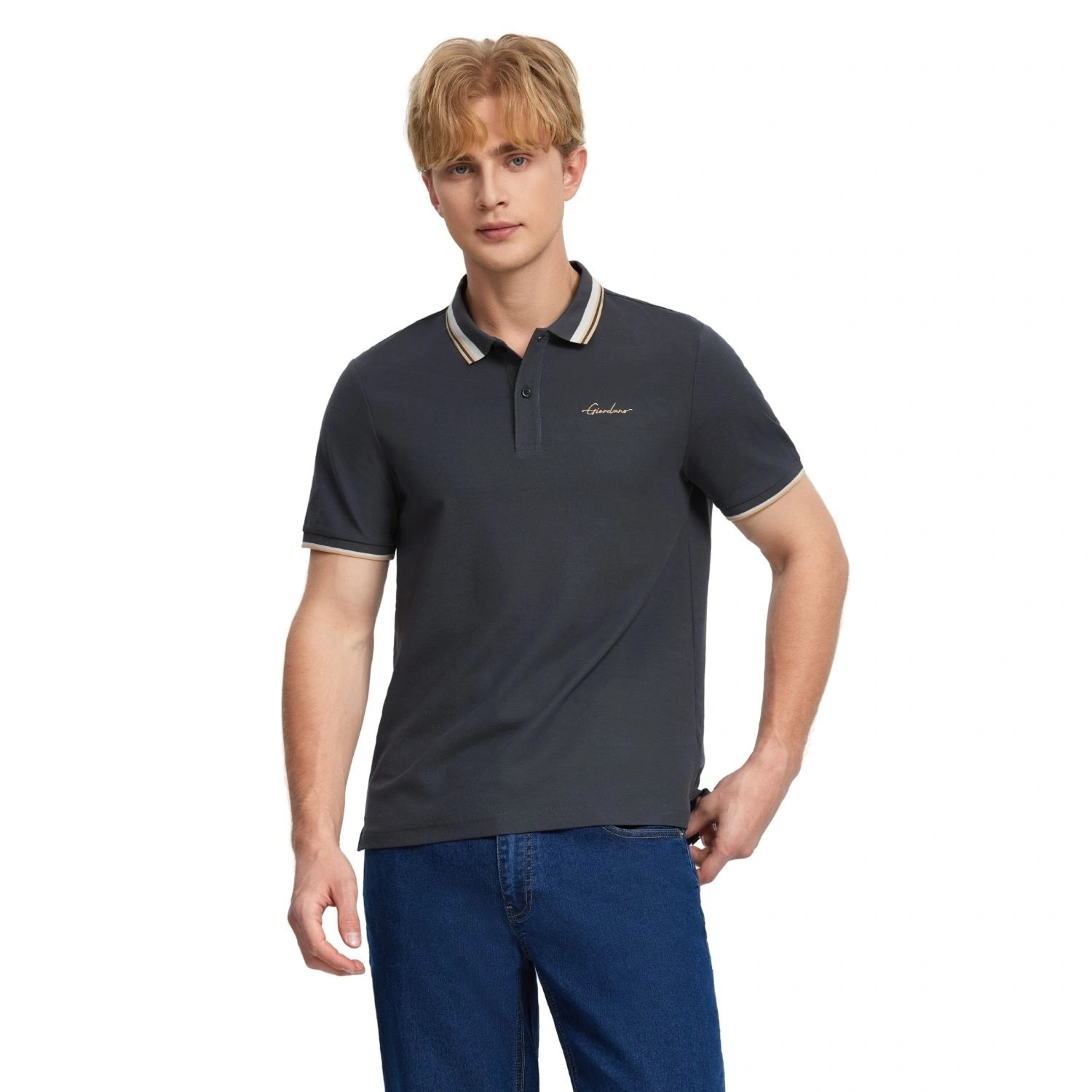 Men's Flat Knit Collar Short Sleeve Cotton Blend Polo