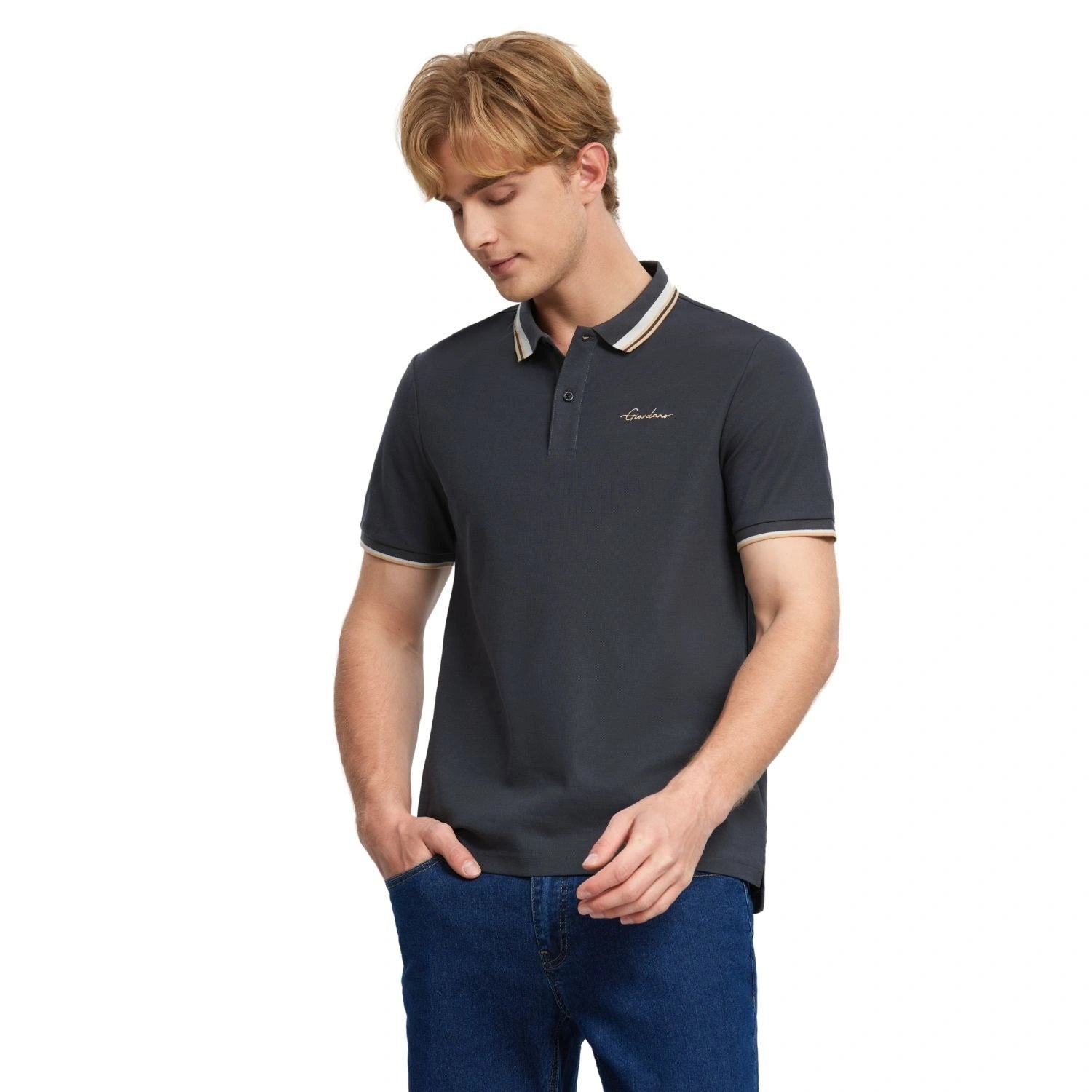 Men's Flat Knit Collar Short Sleeve Cotton Blend Polo