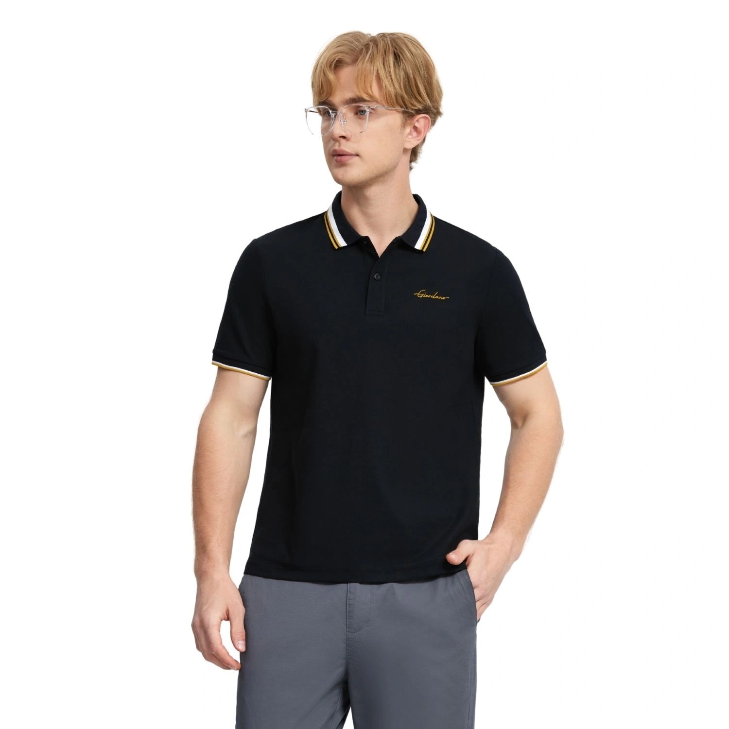 Men's Flat Knit Collar Short Sleeve Cotton Blend Polo