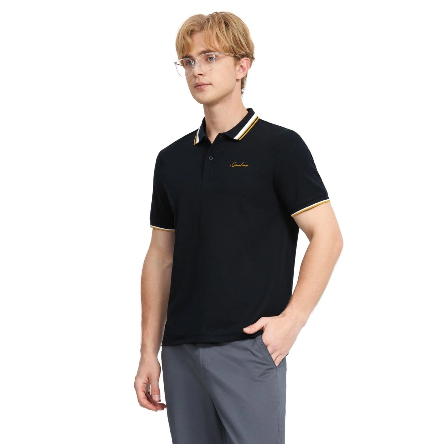 Men's Flat Knit Collar Short Sleeve Cotton Blend Polo