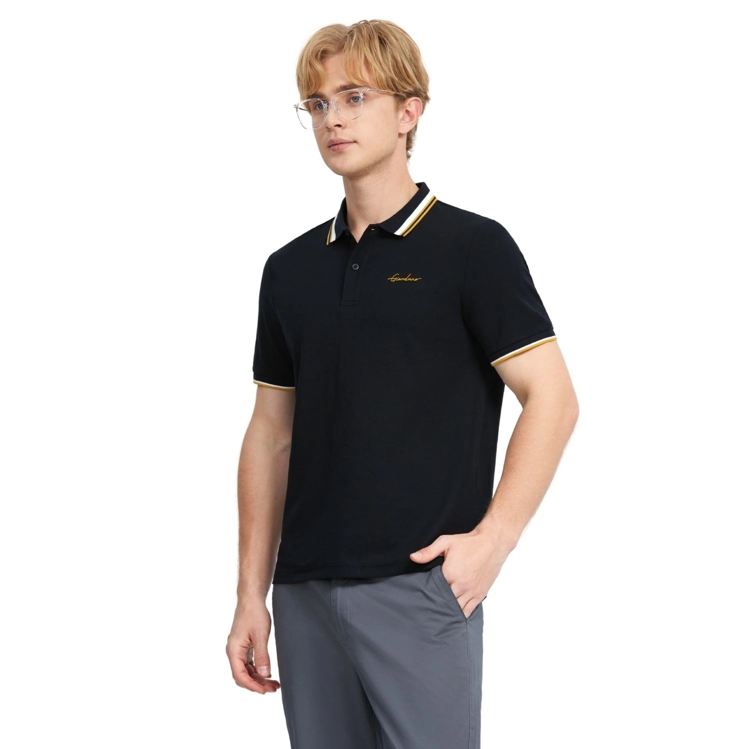 Men's Flat Knit Collar Short Sleeve Cotton Blend Polo