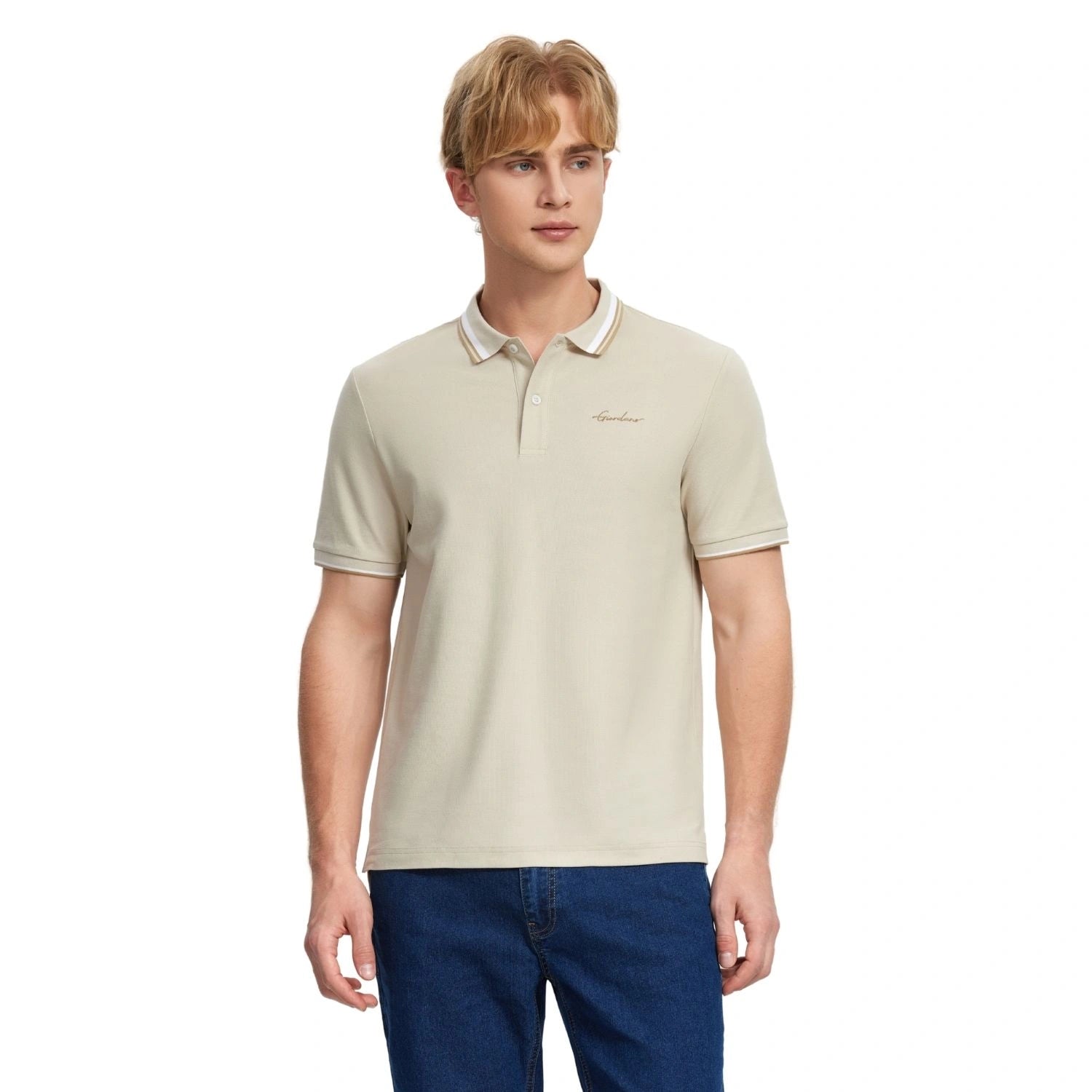 Men's Flat Knit Collar Short Sleeve Cotton Blend Polo