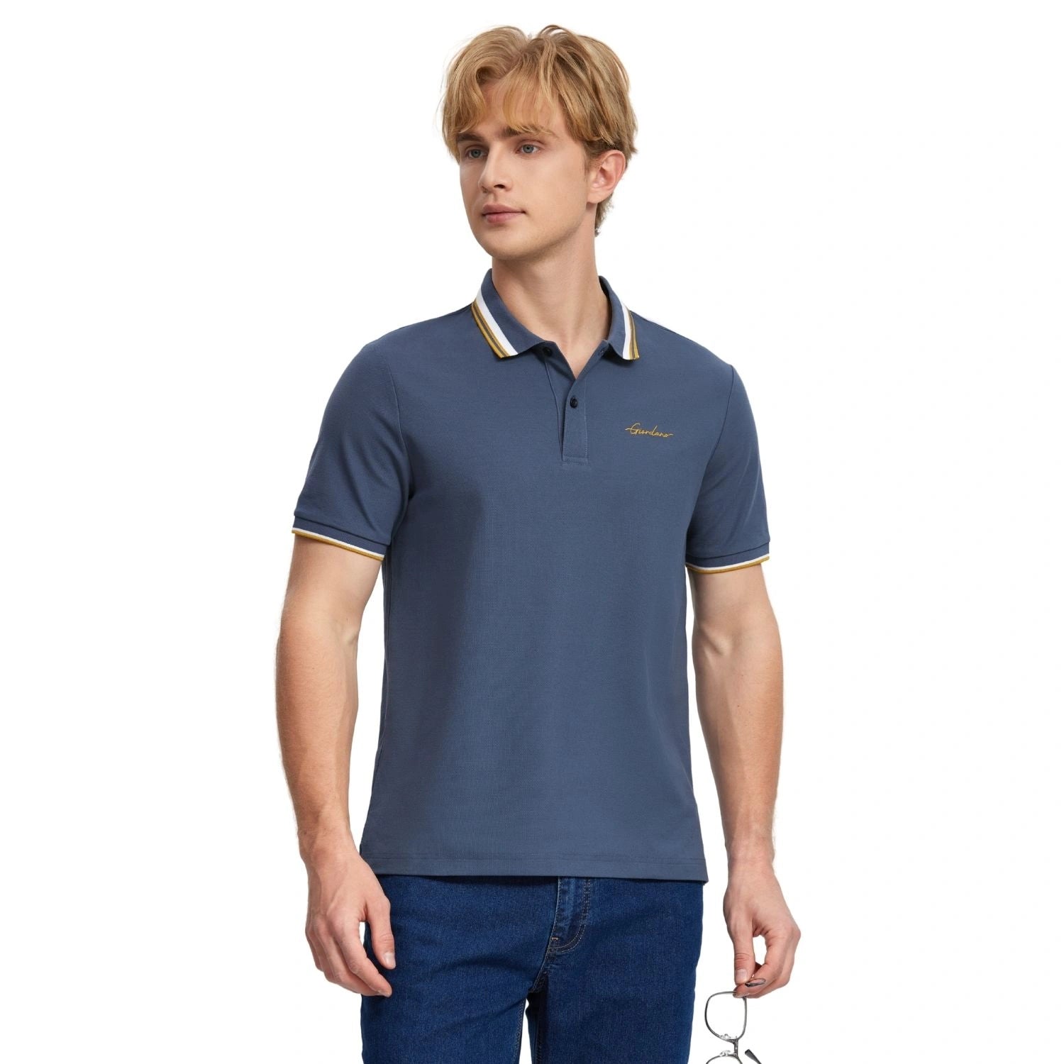 Men's Flat Knit Collar Short Sleeve Cotton Blend Polo