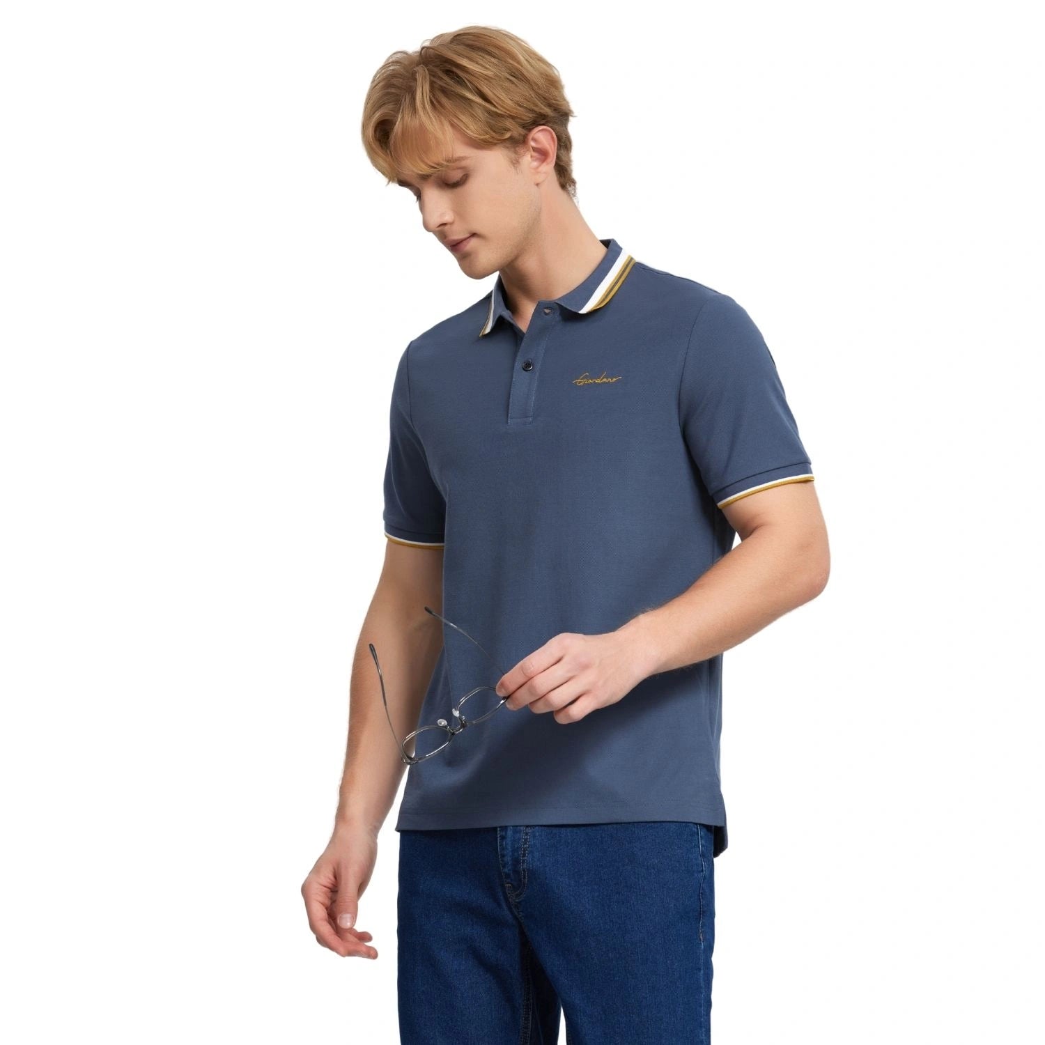 Men's Flat Knit Collar Short Sleeve Cotton Blend Polo