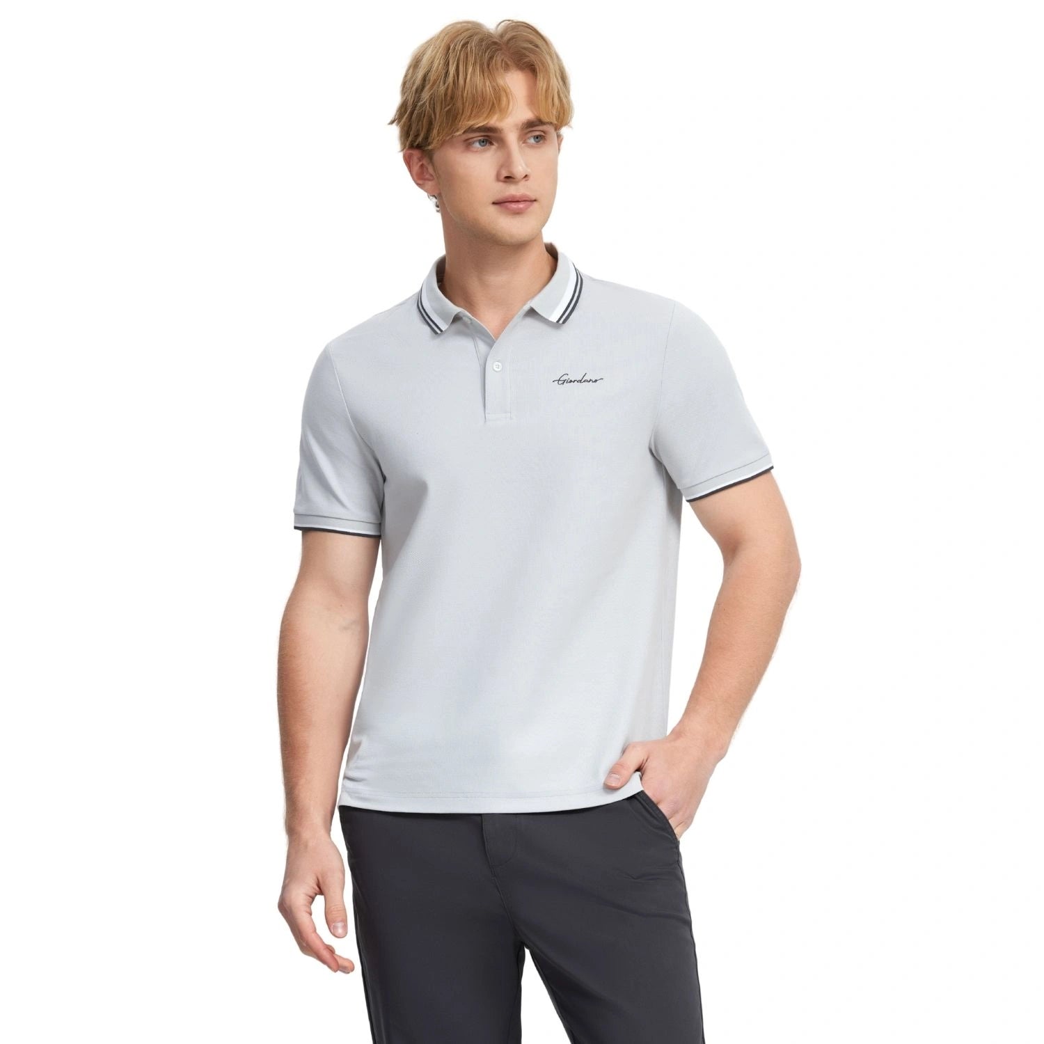 Men's Flat Knit Collar Short Sleeve Cotton Blend Polo