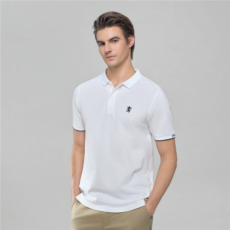 Men’S Cotton Slim Pique Polo With Small Lion Embroidery
