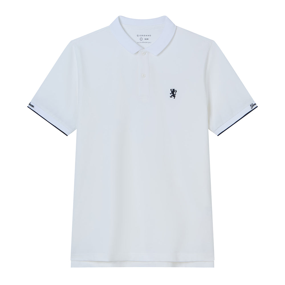 Men’S Cotton Slim Pique Polo With Small Lion Embroidery