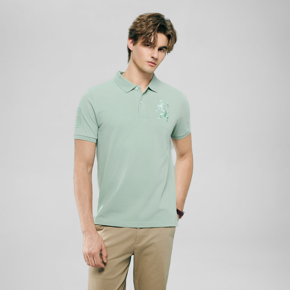 Men’s Slim Fit 3D Lion Embroidery Lycra Pique Polo