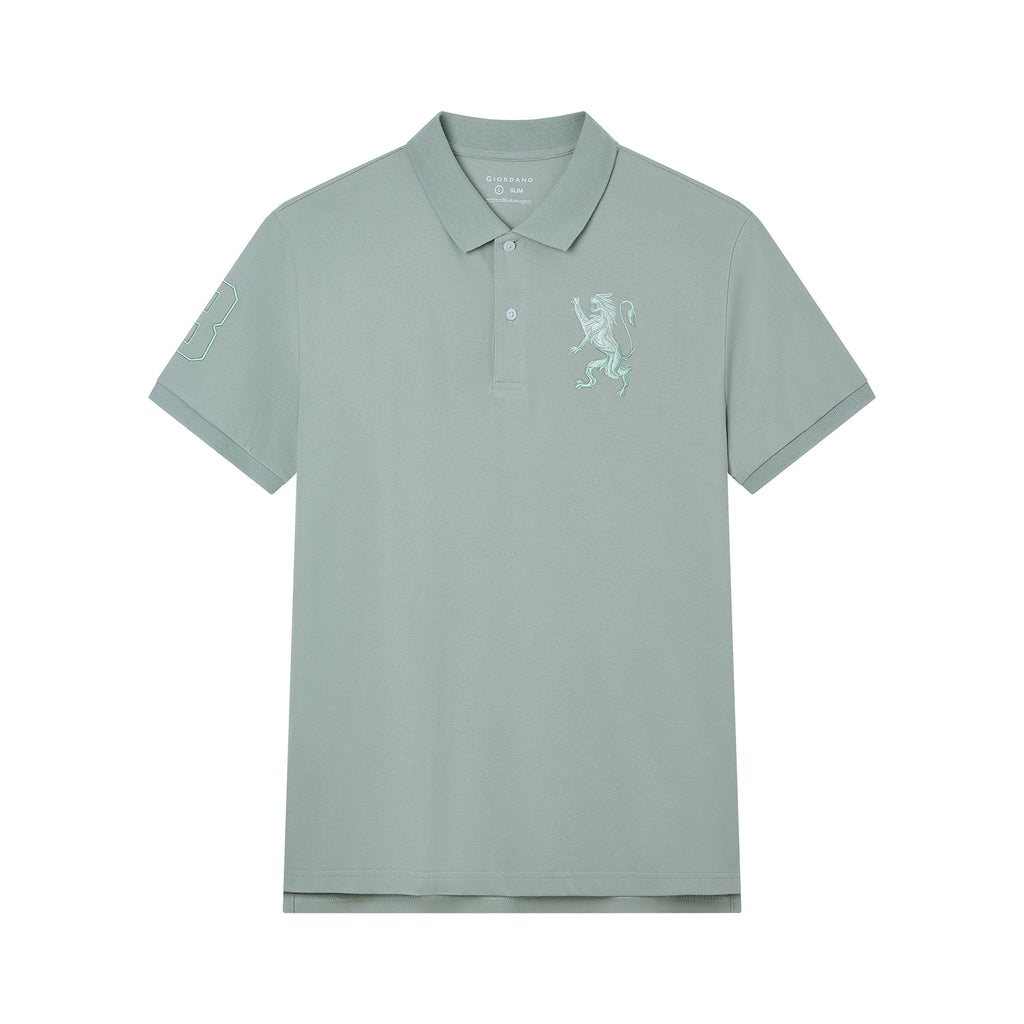 Men’s Slim Fit 3D Lion Embroidery Lycra Pique Polo