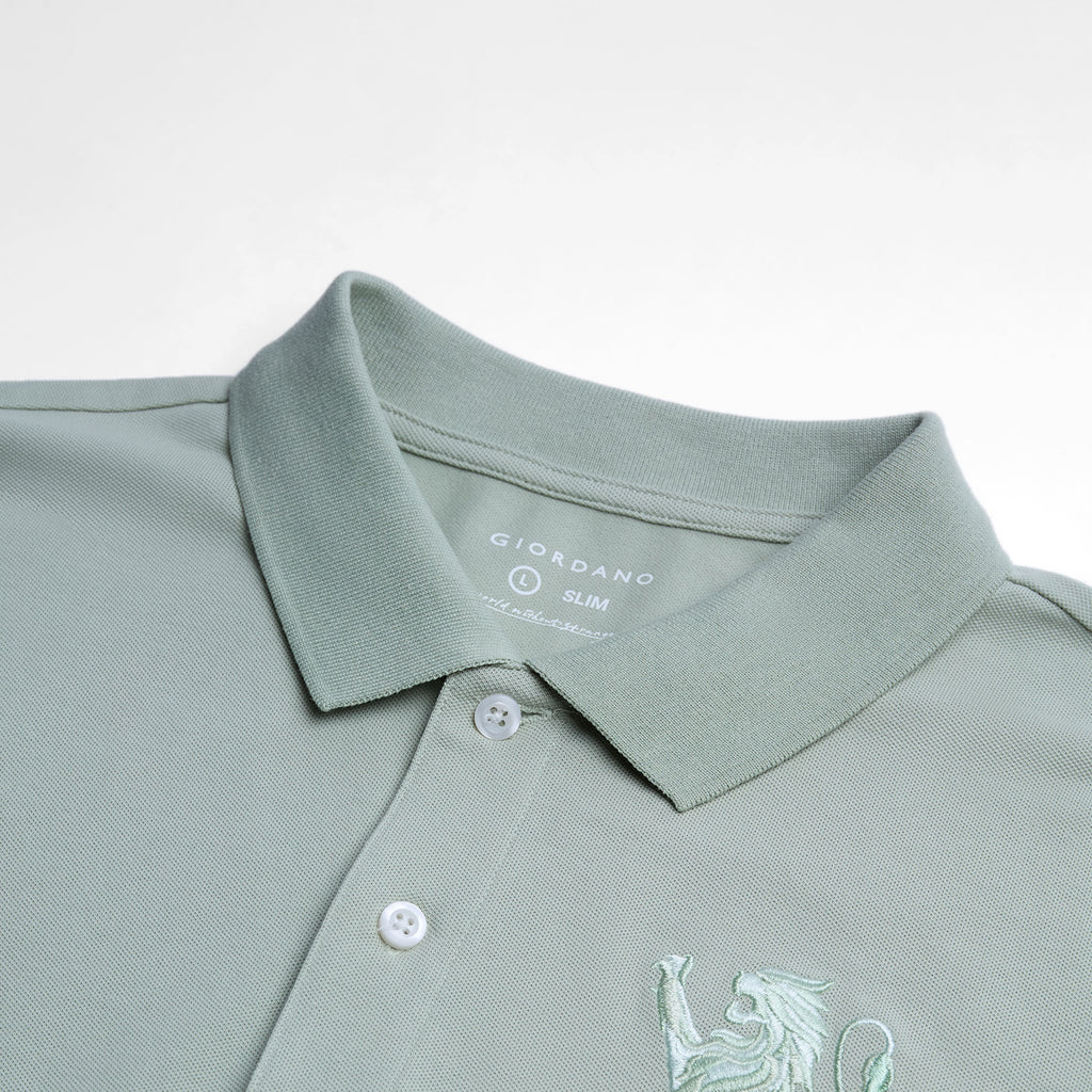Men’s Slim Fit 3D Lion Embroidery Lycra Pique Polo