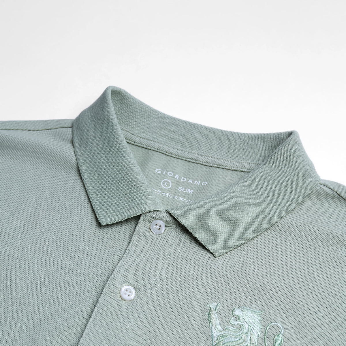 Men’s Slim Fit 3D Lion Embroidery Lycra Pique Polo