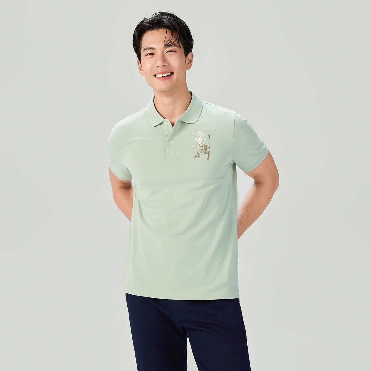 Men’s Slim Fit 3D Lion Embroidery Lycra Pique Polo