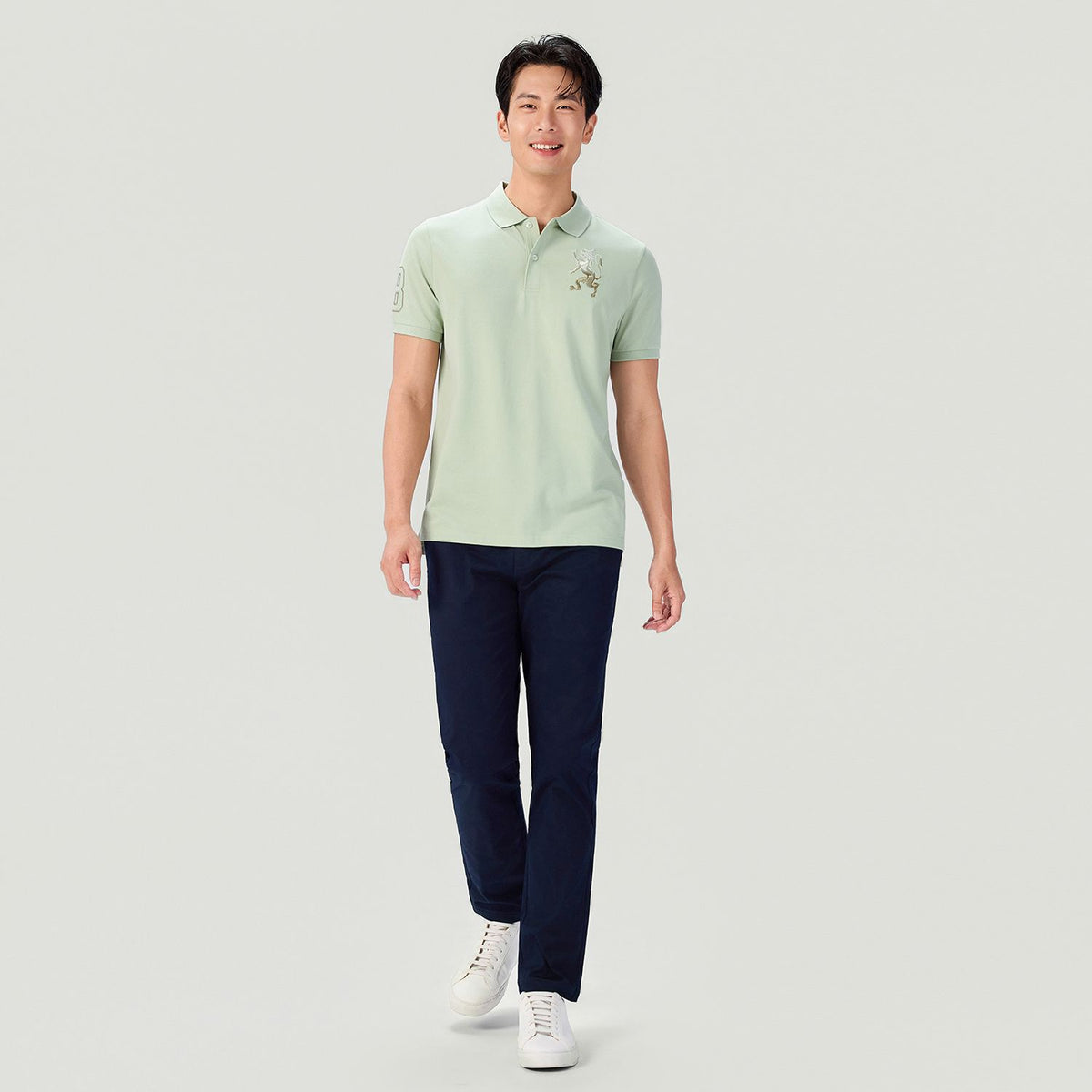 Men’s Slim Fit 3D Lion Embroidery Lycra Pique Polo