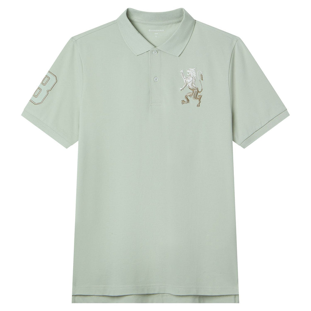Men’s Slim Fit 3D Lion Embroidery Lycra Pique Polo