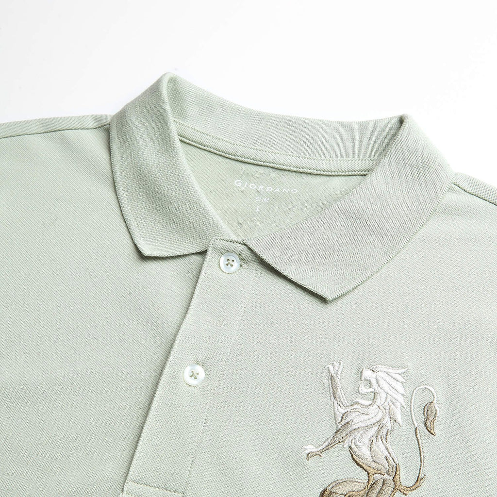 Men’s Slim Fit 3D Lion Embroidery Lycra Pique Polo