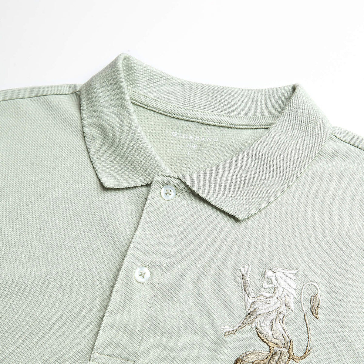Men’s Slim Fit 3D Lion Embroidery Lycra Pique Polo