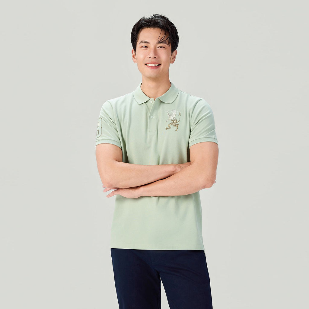 Men’s Slim Fit 3D Lion Embroidery Lycra Pique Polo