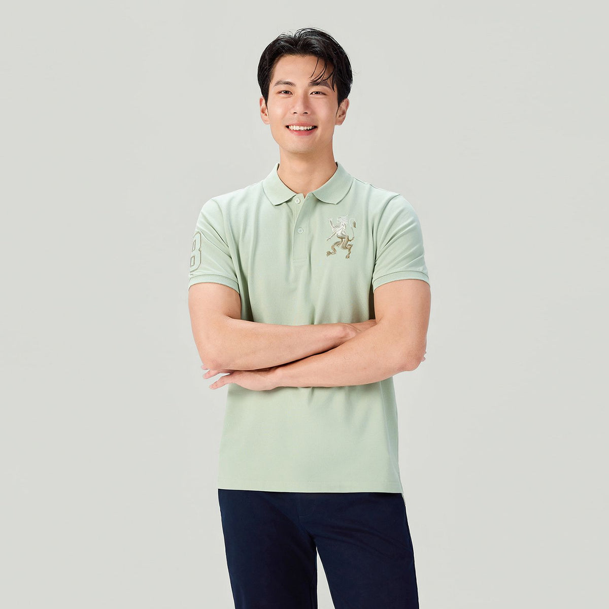 Men’s Slim Fit 3D Lion Embroidery Lycra Pique Polo