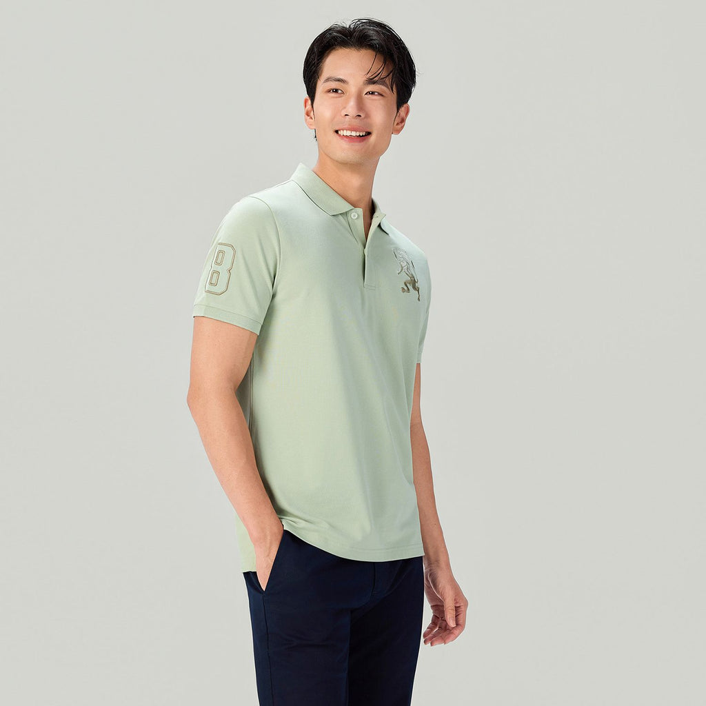 Men’s Slim Fit 3D Lion Embroidery Lycra Pique Polo