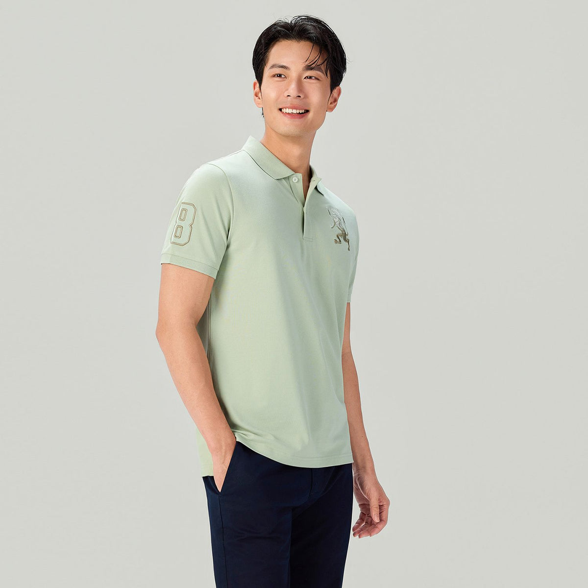 Men’s Slim Fit 3D Lion Embroidery Lycra Pique Polo