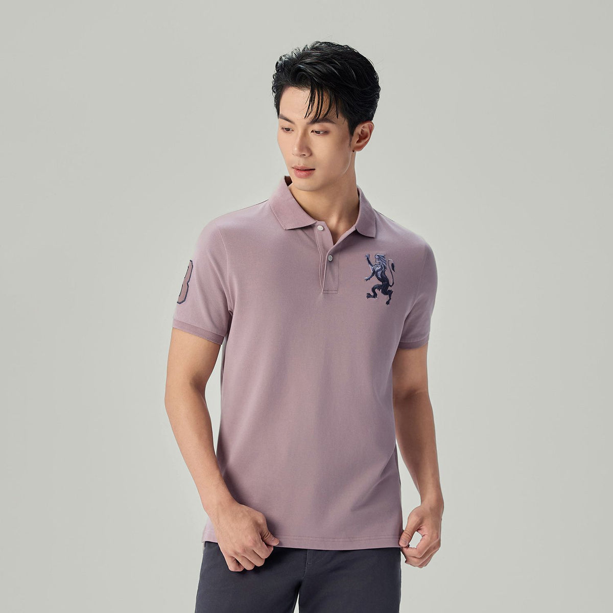 Men’s Slim Fit 3D Lion Embroidery Lycra Pique Polo