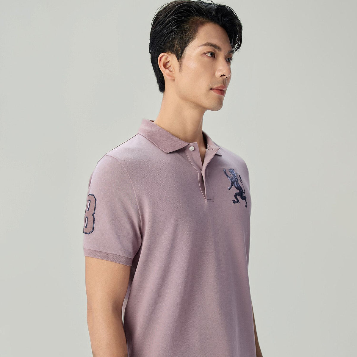 Men’s Slim Fit 3D Lion Embroidery Lycra Pique Polo
