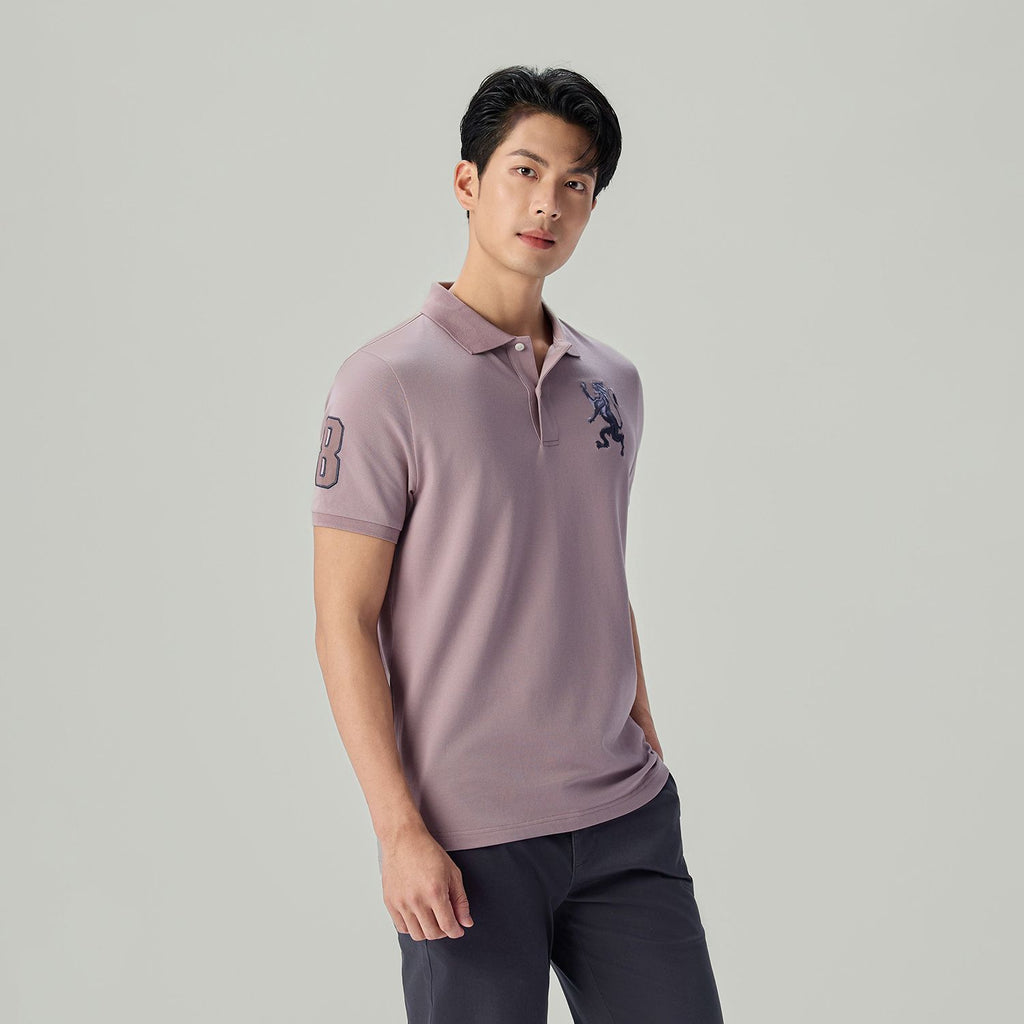 Men’s Slim Fit 3D Lion Embroidery Lycra Pique Polo