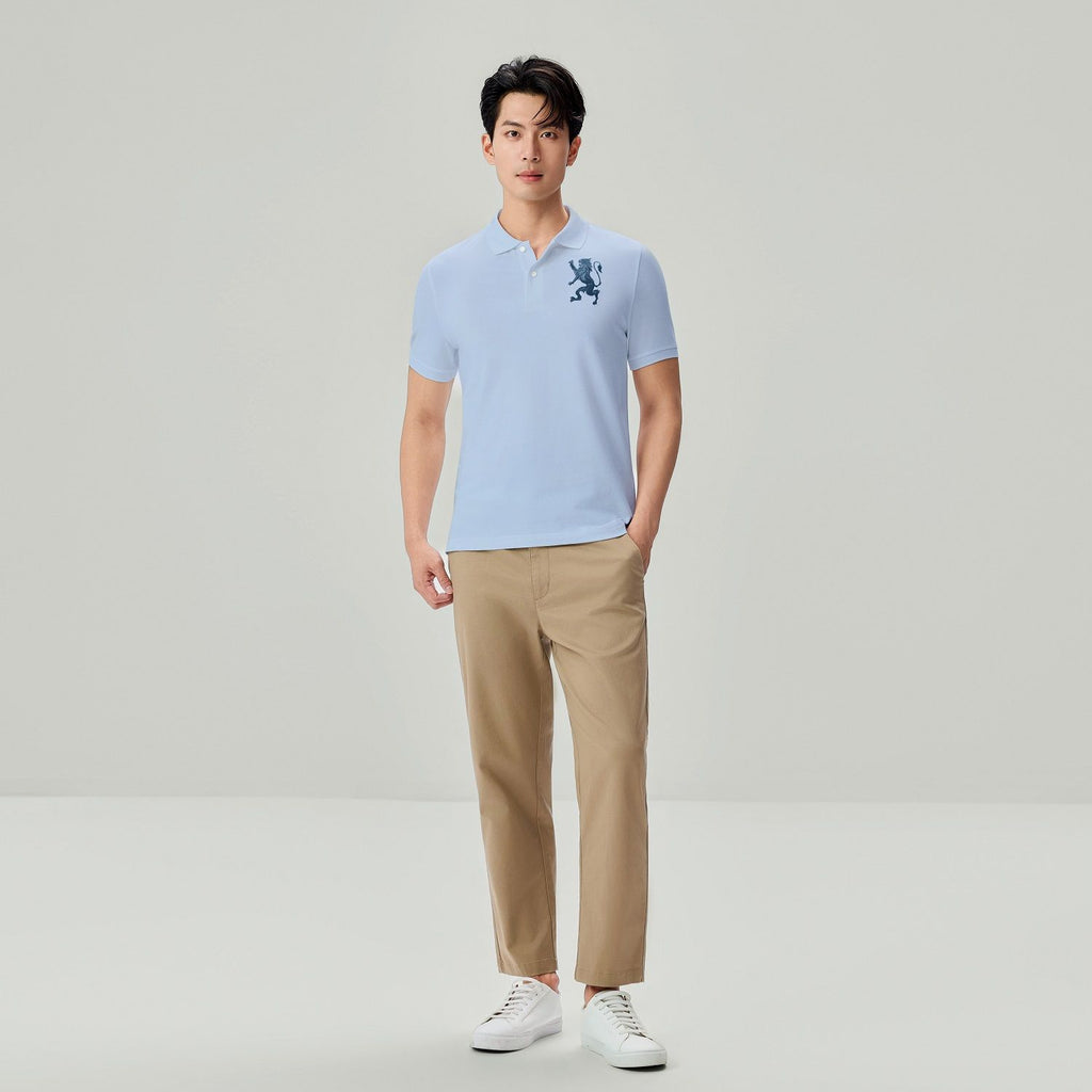Men’s Slim Fit 3D Lion Embroidery Lycra Pique Polo