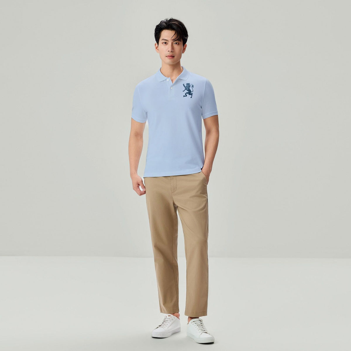 Men’s Slim Fit 3D Lion Embroidery Lycra Pique Polo