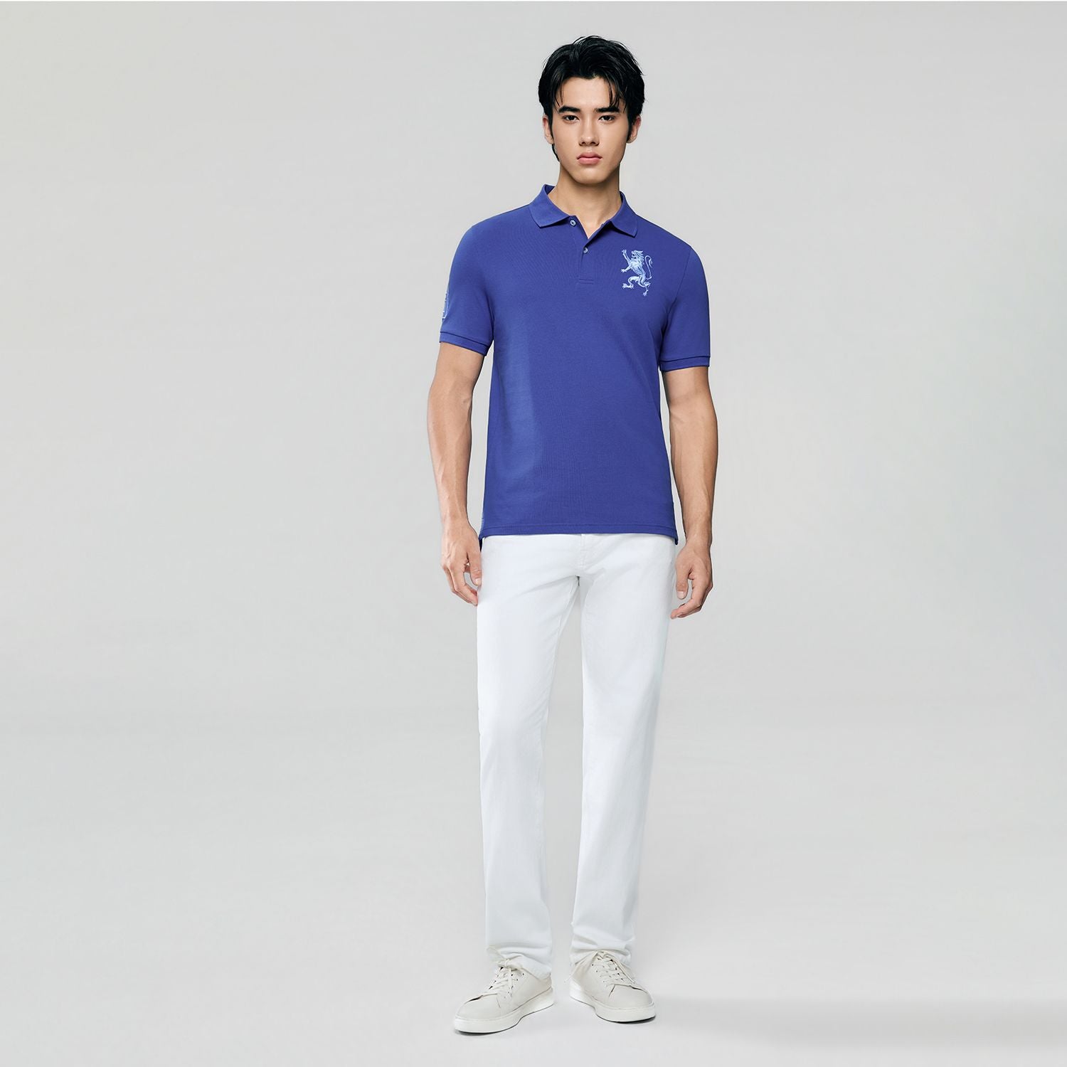 Men’s Slim Fit 3D Lion Embroidery Lycra Pique Polo