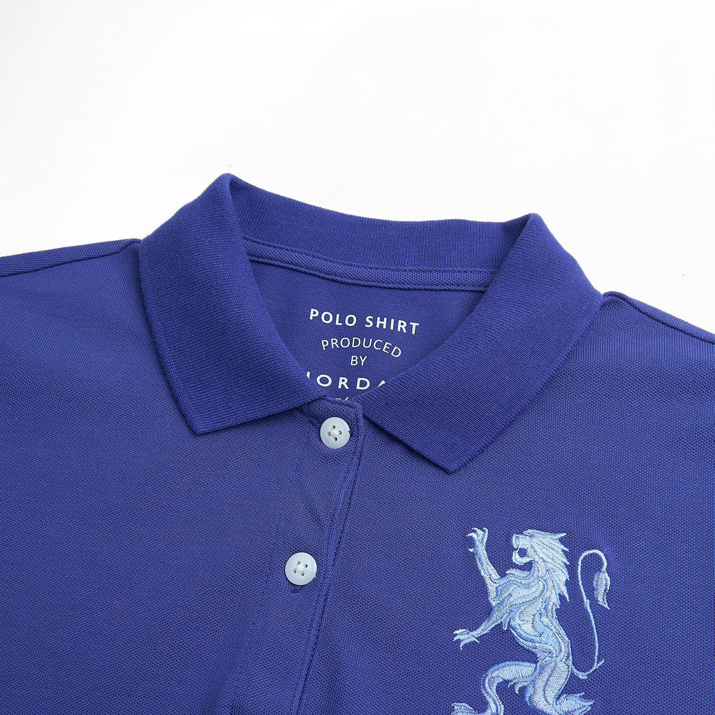 Men’s Slim Fit 3D Lion Embroidery Lycra Pique Polo