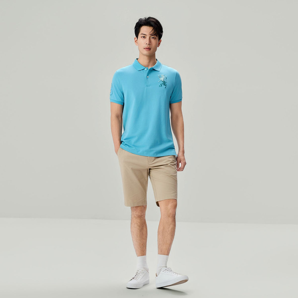 Men’s Slim Fit 3D Lion Embroidery Lycra Pique Polo