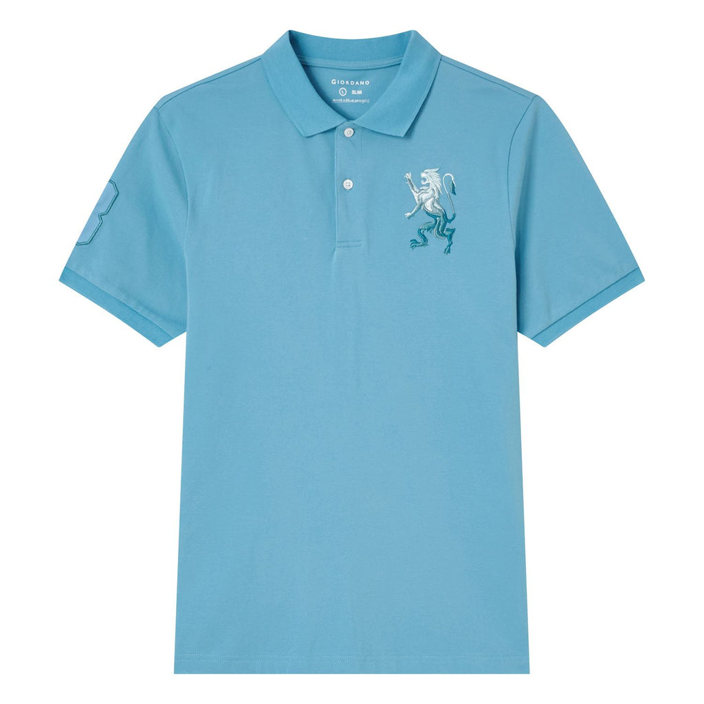 Men’s Slim Fit 3D Lion Embroidery Lycra Pique Polo
