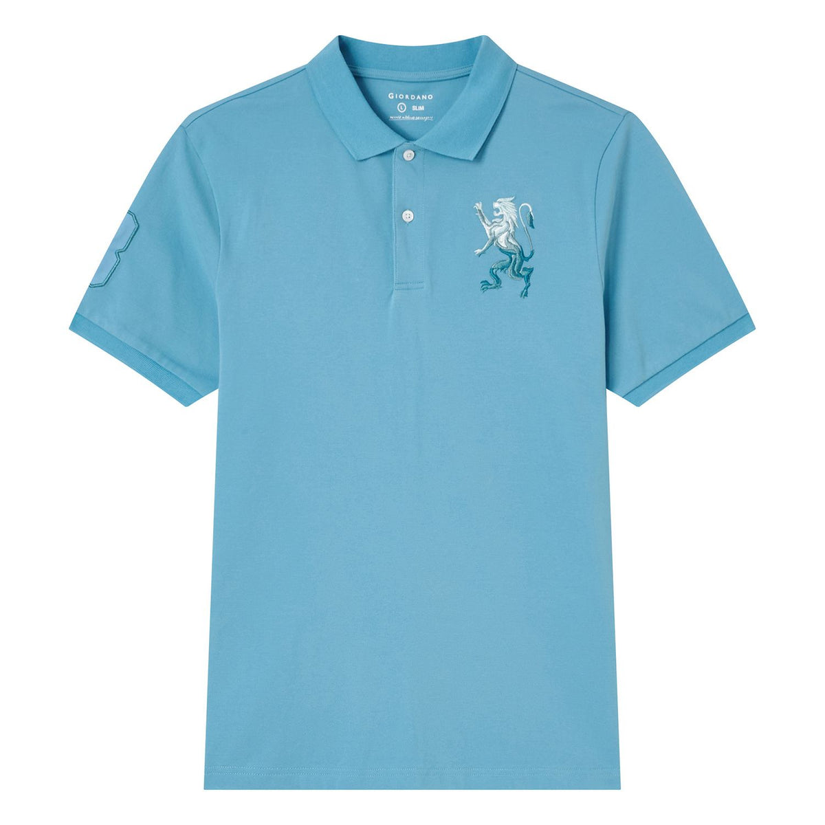 Men’s Slim Fit 3D Lion Embroidery Lycra Pique Polo
