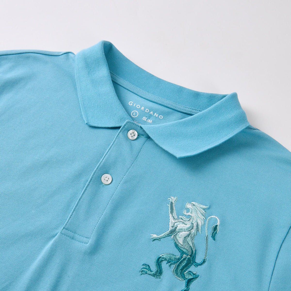 Men’s Slim Fit 3D Lion Embroidery Lycra Pique Polo