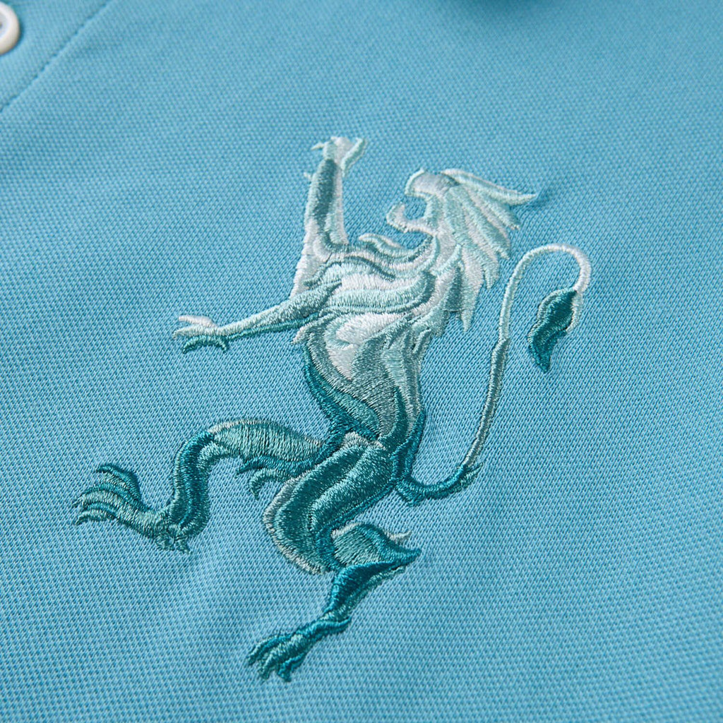 Men’s Slim Fit 3D Lion Embroidery Lycra Pique Polo