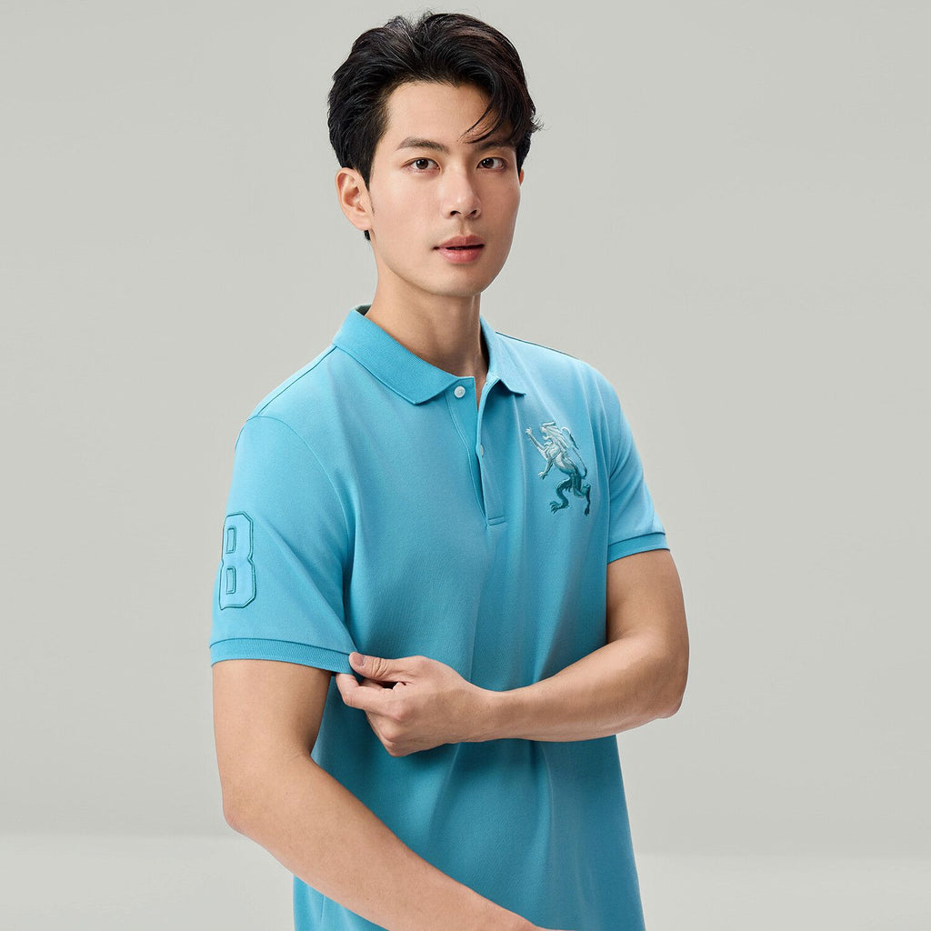 Men’s Slim Fit 3D Lion Embroidery Lycra Pique Polo