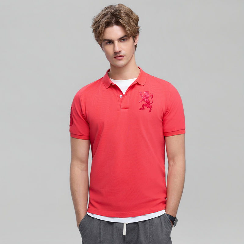 Men’s Slim Fit 3D Lion Embroidery Lycra Pique Polo