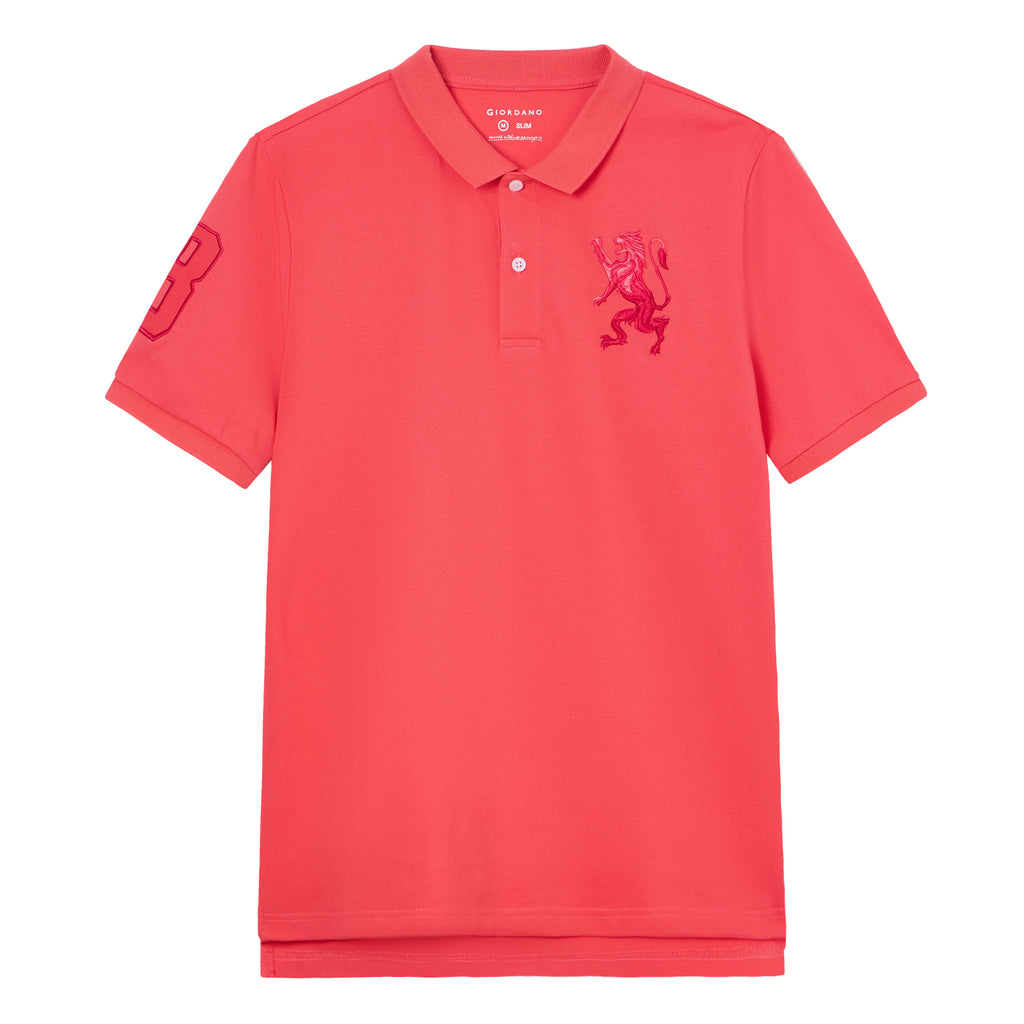 Men’s Slim Fit 3D Lion Embroidery Lycra Pique Polo