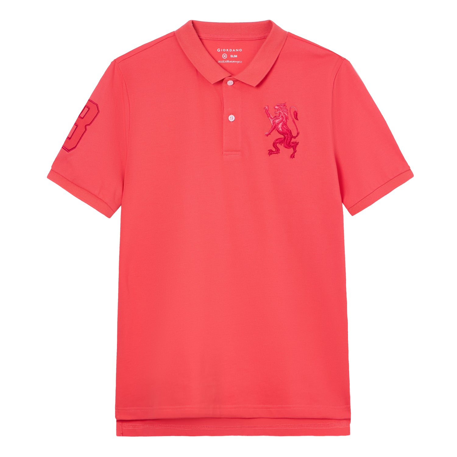 Men’s Slim Fit 3D Lion Embroidery Lycra Pique Polo