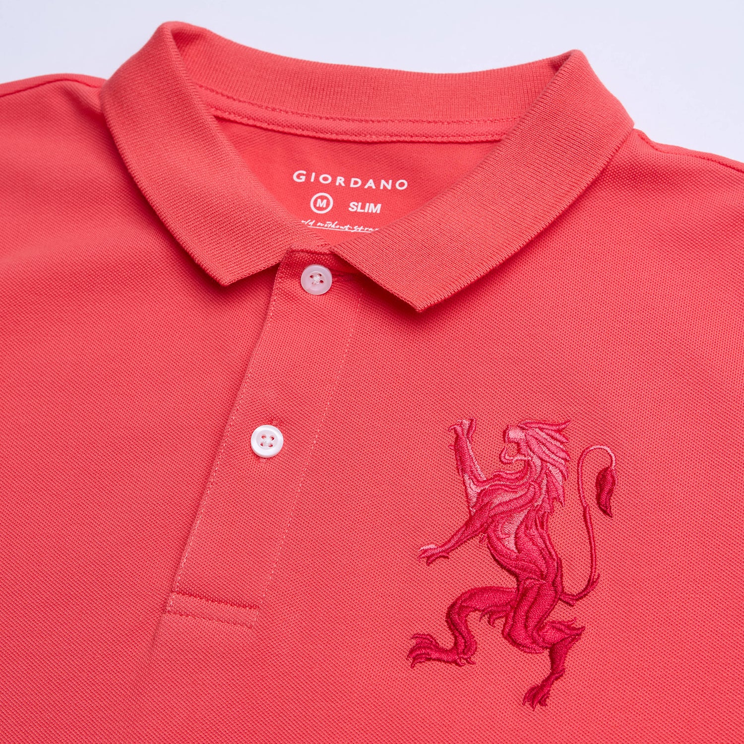 Men’s Slim Fit 3D Lion Embroidery Lycra Pique Polo