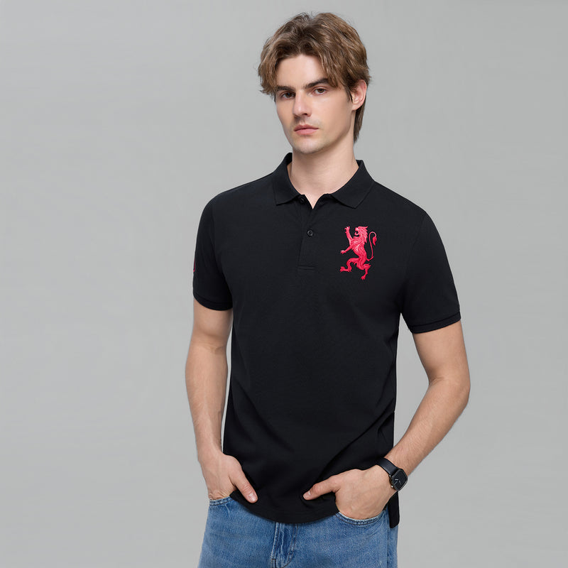 Men’s Slim Fit 3D Lion Embroidery Lycra Pique Polo