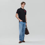 Men’s Slim Fit 3D Lion Embroidery Lycra Pique Polo