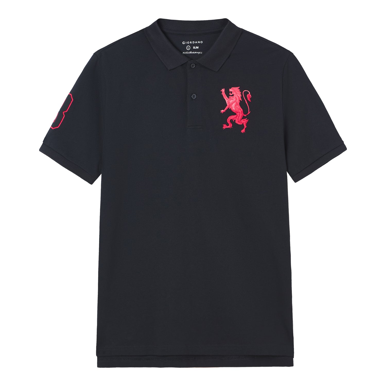 Men’s Slim Fit 3D Lion Embroidery Lycra Pique Polo