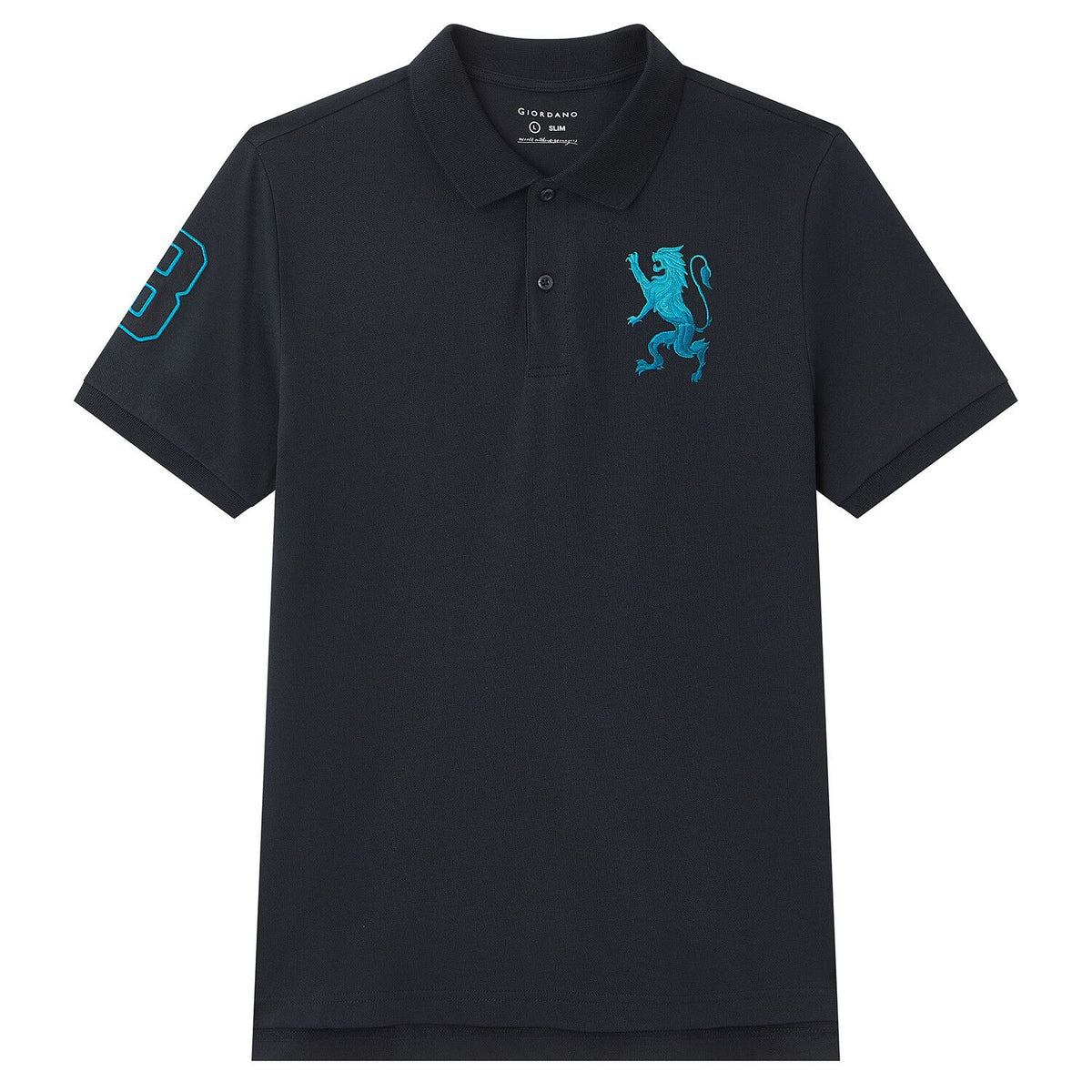 Men’s Slim Fit 3D Lion Embroidery Lycra Pique Polo